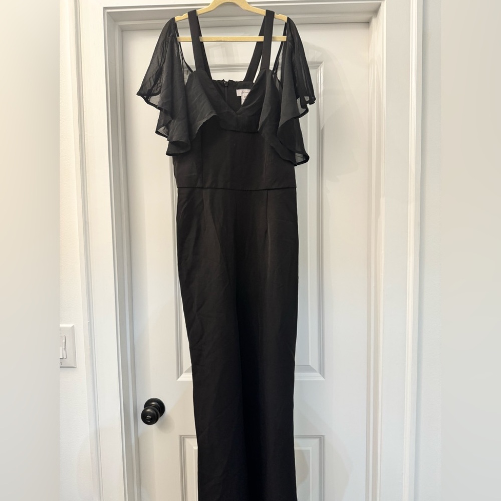 Black Off Shoulder Sheer Sleeve Jumpsuit - Jay Godfrey